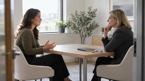 AI-generated illustration of a candidate and interviewer in a professional interview.
