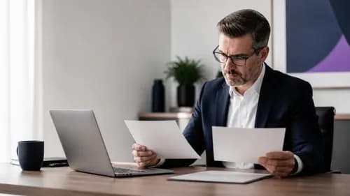 Finance leader reviewing staffing and cost scenarios at a desk.